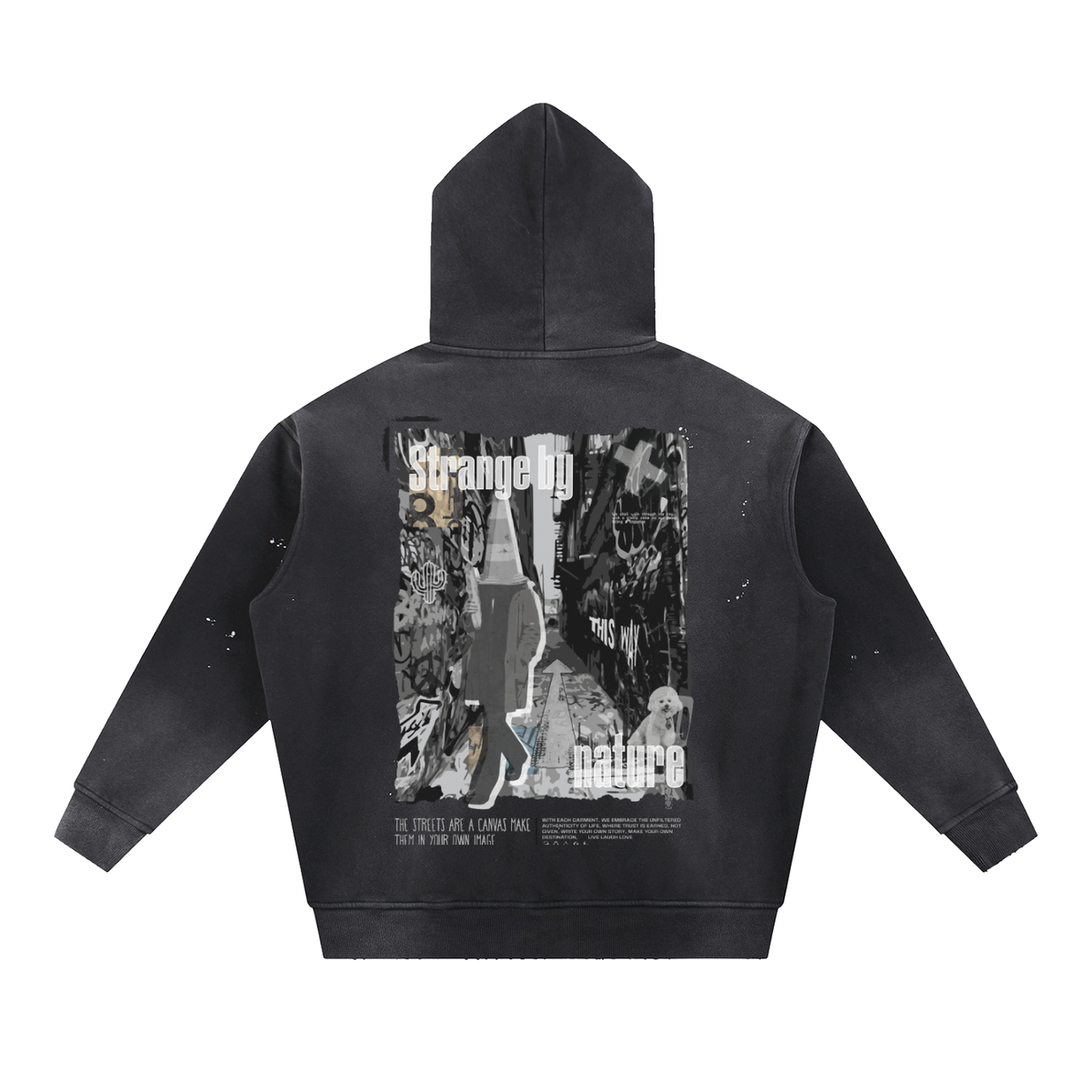 Strange By Nature Washed Hoodie – Distressed Oversized Graphic Hoodie
