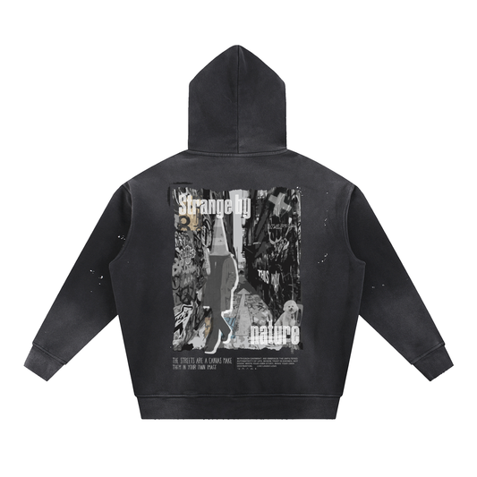 Strange By Nature Washed Hoodie – Distressed Oversized Graphic Hoodie